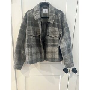 Old Navy Plaid Shacket Oversized Jacket Women 2X Gray Button Front